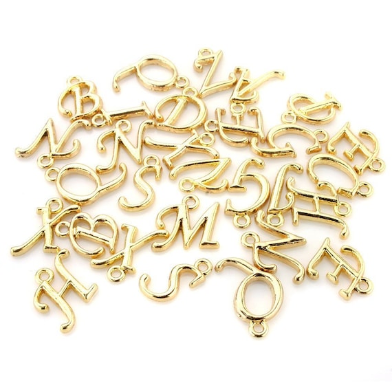 Alphabet Charms Alphabet Pendants Antiqued Gold Letter Charms Initial  Charms Bulk Charms Script Font Charms Wholesale 100pcs