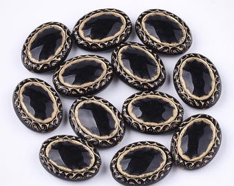 Metal Enlaced Beads Oval Black Gold Acrylic Bead Lot Vintage Style Beads 18mm Large Beads 10pcs