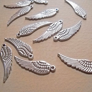 Angel Wing Charms Angel Wing Pendants Antiqued Silver Angel Wings 30mm Double Sided Wing Charms Pendants 10 pieces Wholesale Charms