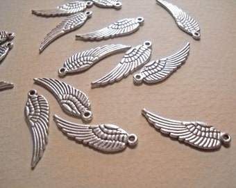 Angel Wing Charms Angel Wing Pendants Antiqued Silver Angel Wings 30mm Double Sided Wing Charms Pendants 10 pieces Wholesale Charms