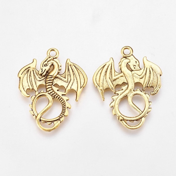 Dragon Pendant Dragon Charm Antiqued Gold Dragon Charm Fairy Tale Charm Fairy Tale Pendant Mythical Charm Fairytale Charm Mythical Pendant