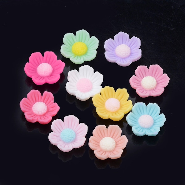 Flower Cabochons Resin Flowers Flower Flat Backs Resin Cabochons Flat Back Flowers 13mm Cabochons 6pcs