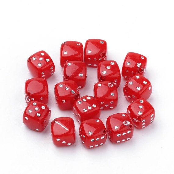 Dice Beads Acrylic Beads Acrylic Dice Beads Red Dice Beads BULK Beads  Wholesale Beads 50 pieces