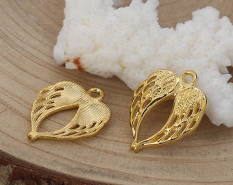 Heart Angel Wing Charms Shiny Gold Heart Wing Charms Angel Charms Religious Charms Gold Wing Charms Gold Charms 5pcs