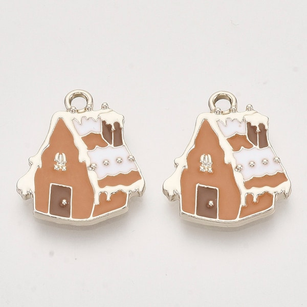 Gingerbread House Charms Gold Enamel Charms Christmas Charm Set Themed Charms Fairy Tale Charms 2pcs