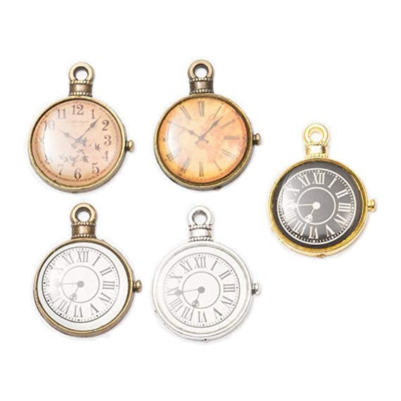 4 Clock Charms Antiqued Silver Steampunk Charms Clock Pendants