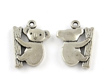 Koala Charms Animal Charms Koala Bear Antiqued Silver Charms Set Australia Charms Silver Nature Charms 10 pieces