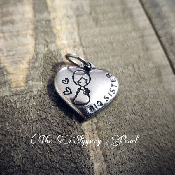 Big Sister Charm Big Sister Pendant Word Pendant Heart Pendant Family Charm Stainless Steel Heart Charm