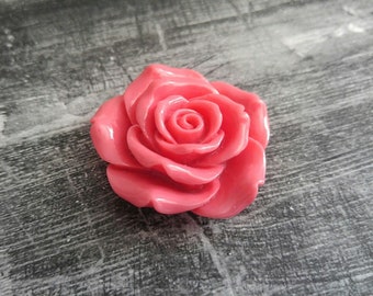 Cabochon fleuri, grande fleur, dos plat, cabochon fleur rose cornaline, cabochon rose, fleur en résine 45 mm