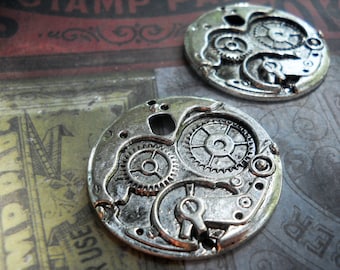Large Gear Pendants Charms Antiqued Silver Steampunk Pendants Steampunk Supplies 38mm