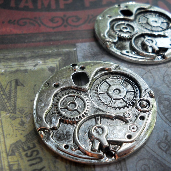 Large Gear Pendants Charms Antiqued Silver Steampunk Pendants Steampunk Supplies 38mm