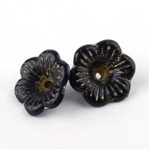 Black and Gold Flower Beads Metal Enlaced Lily Beads Petunia Beads Black Flower Beads 14mm 24 pieces