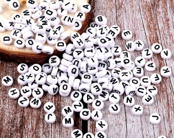 Letter Beads Alphabet Beads White Letter Beads White Alphabet Beads Wholesale Beads Bulk Beads 50 pieces 6mm