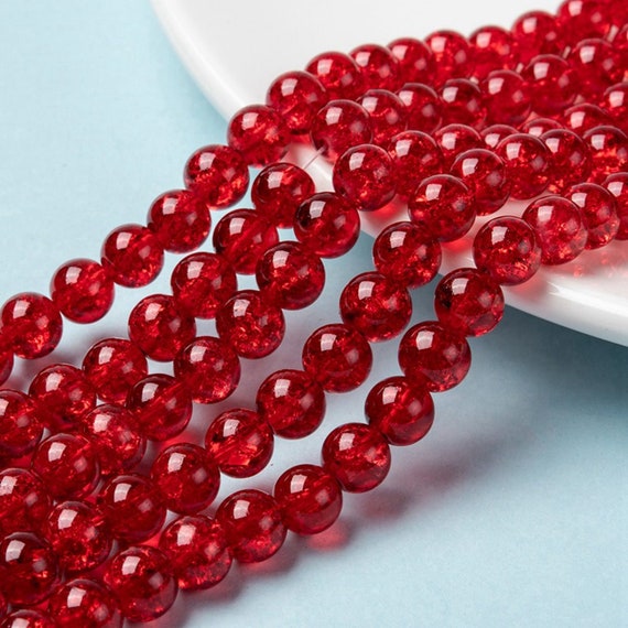 Crackle Beads Red Glass Beads 8mm Glass Beads Glass Crackle Beads Wholesale  Beads 8mm Beads Veined Beads 20 Pieces 