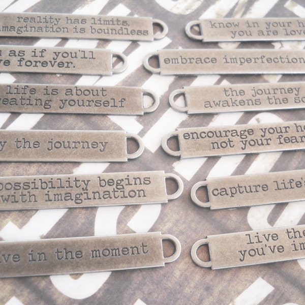 Quote Pendant Connector Link Antiqued Silver Word Pendant Silver Connector Oil Brushed Pendant Capture Life's Moments Inspirational Words