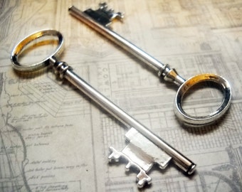 Big Key Large Skeleton Key Antiqued Silver Key Pendant 3 Inch Key Steampunk Key Big Key Pendant Silver Skeleton Key 80mm 3.14"