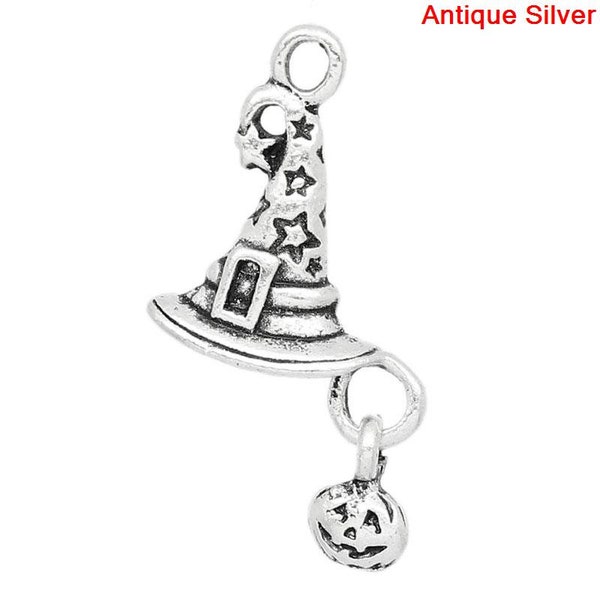 Witch Hat Charms Antiqued Silver Witch Charms Halloween Charms Silver Hat Charms Halloween Findings Witch Hat Pendants Dangle Charms 2pcs