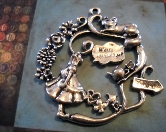 Fairy Tale Pendant Antiqued Silver Focal Pendant Large Pendant Story Telling Charm Focal Piece Fairy Tale Charm 1.5"