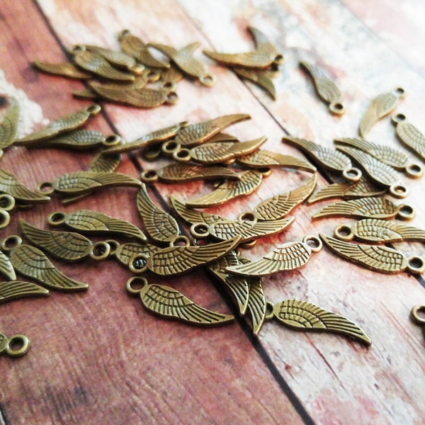 Angel Wing Charms Antiqued Bronze Angel Wings Bronze Charms 2 Sided Wings BULK Charms Wholesale Charms 17mm 100pcs