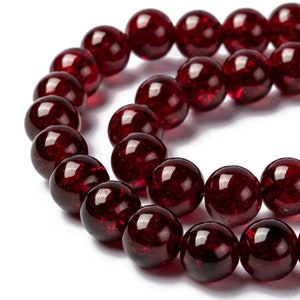 Perlas de vidrio craqueladas, color rojo oscuro, 8 mm, venta al por mayor, 20 unidades