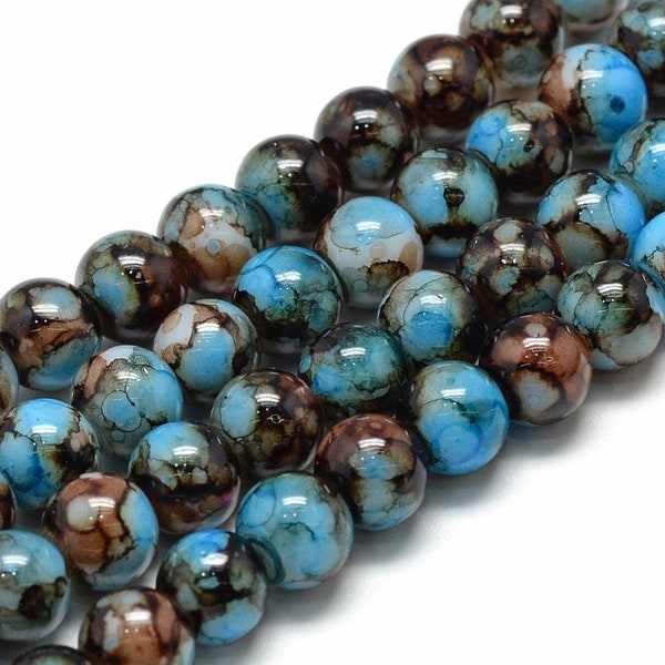 Glass Beads Blue Glass Beads Blue Brown Beads 6mm Beads 6mm Glass Beads BULK Beads Large Lot Swirled Beads Marble Beads 50pcs