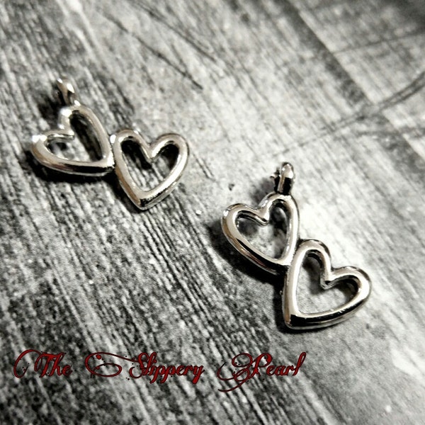 Double Heart Charm Heart Pendant Double Heart Charms Silver Double Heart Two Hearts Pendant Valentines Charms Love Charms