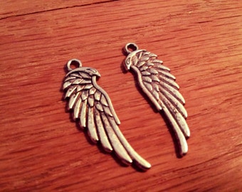 Angel Wing Charms Wing Pendants Silver Wing Charms Antiqued Silver 34mm Wholesale Charms Double Sided Charms Ornate Wing Charms 10 pcs