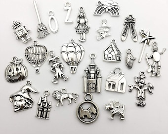 Wizard of Oz Charms Themed Charms Set Antiqued Silver Movie Charms Mixed Lot Assorted 10pcs