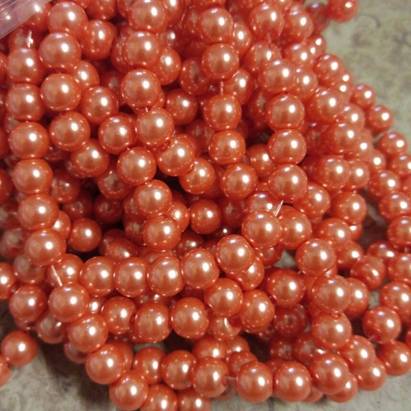 Coral Orange Beads Orange Pearl Beads Glass Pearls 8mm Glass Beads 8mm Glass Pearls Orange Pearls Large Beads Coral Beads 110 pieces