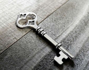 Silver Key Pendant Skeleton Key Pendant Key Charm Steampunk Key Big Key Large Key Old Fashioned Key