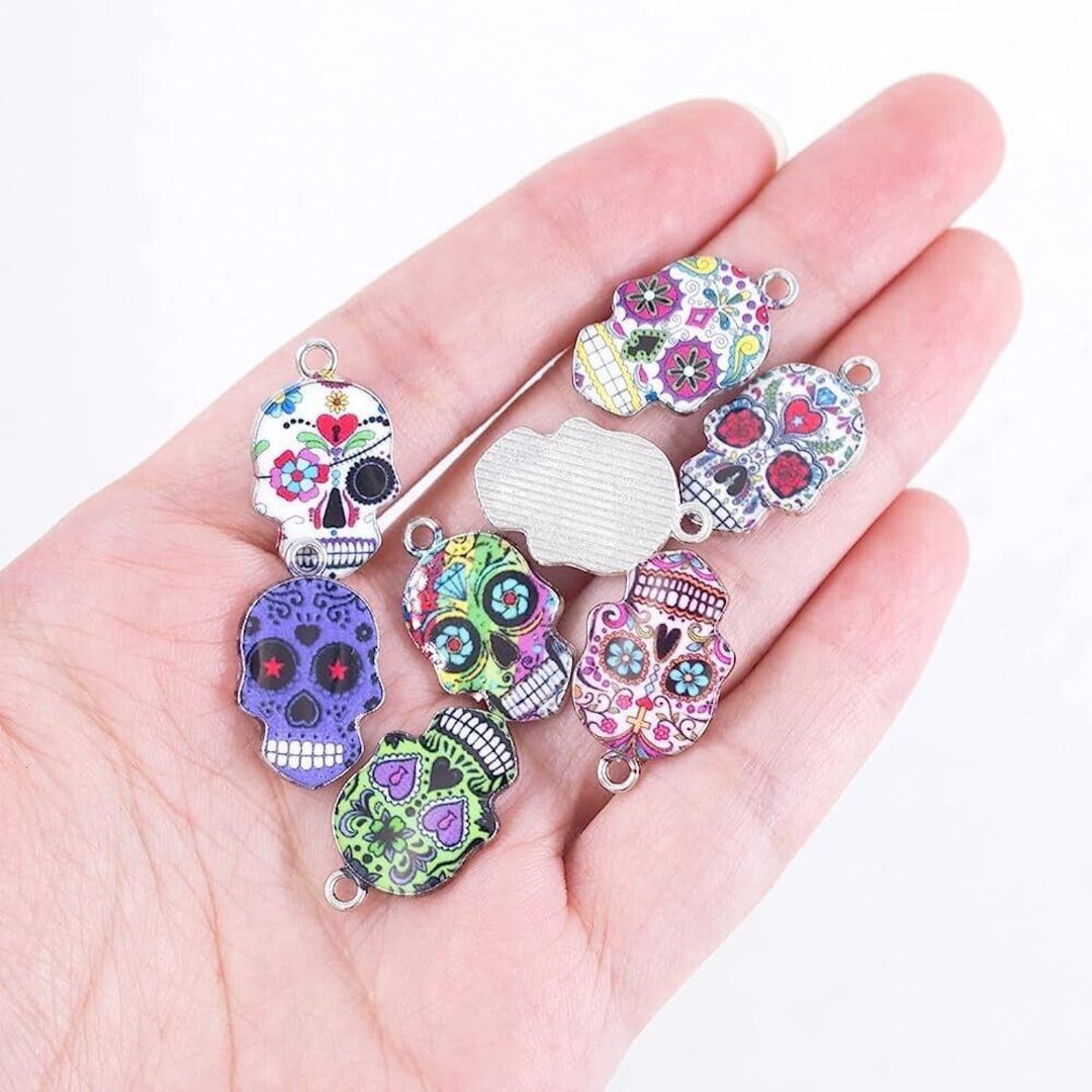 100-Piece Tibetan Skull Charms Collection - 10 Style Antique Silver Skeleton Head Charms For Jewelry Making