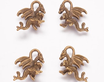 Dragon Charms Antiqued Bronze Dragon Pendants Fairy Tale Charms Fairy Tale Pendants Mythical Charms Fairytale Charms Mythical Pendants 4pcs