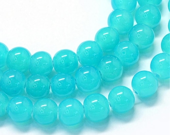 Teal Beads Teal Blue Beads 8mm Glass Beads 8mm Beads Light Blue Beads Jelly Beads Wholesale Beads BULK Beads Double Strand 106 pieces