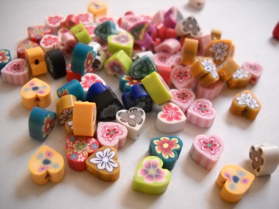 Polymer Clay Heart Beads Assorted Beads Lot Bulk Beads 6mm Heart Beads  Mixed Beads Set 40pcs PREORDER 