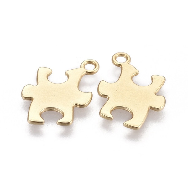 Puzzle Piece Charms Pendants 18k Gold Plated Stamping Blanks Autism Awareness Charms 2 pieces