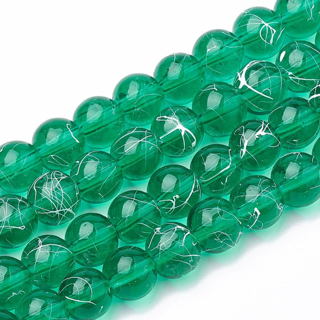 Glass Beads Bulk Beads Green Glass Beads 8mm Beads Striped Beads