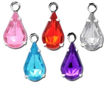 Teardrop Charms Drop Pendants Earring Drops Assorted Charms Bezeled Charms Faceted Drops Silver Drops 10 pieces