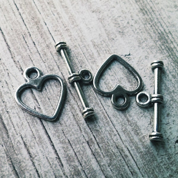 Toggle Clasps T Clasps Heart Clasps Bracelet Clasps Heart Toggle Clasps Silver Clasps Silver Heart Clasps Wholesale Clasps Findings 40 sets