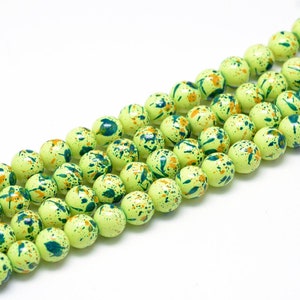 Glass Beads Bulk Beads Lime Green Glass Beads 8mm Beads Striped Beads 8mm Glass Beads Wholesale Beads 50pcs *