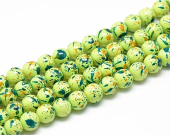 Perles de verre Perles en vrac Perles de verre vert lime 8 mm Perles rayées 8 mm Perles de verre Perles en gros 50 pcs *