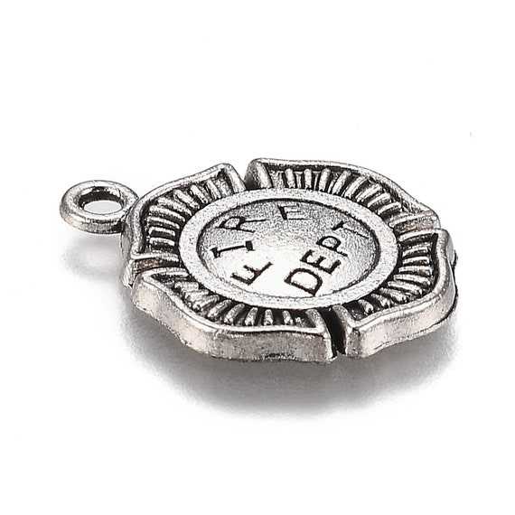 Firefighter Charms Antiqued Silver Fire Department First Responder Charms Silver Fire Charms Firehouse 5pcs