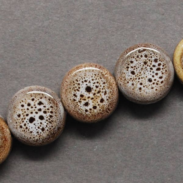 Porcelain Beads 9mm Beads 9mm Porcelain Beads Glazed Porcelain Beads Flat Beads Round Beads Brown Beads Green Porcelain Beads