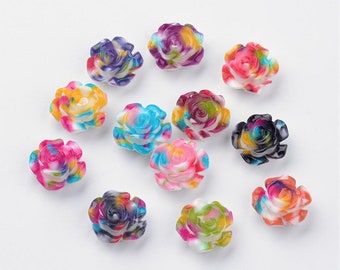 Flower Cabochons Tie Dye Resin Flowers Flower Flat Backs Resin Cabochons Flat Back Flowers Rose Cabochons 13mm Cabochons 10pcs