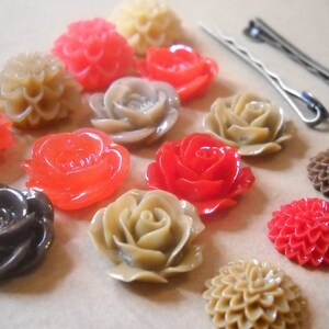 Bobby Pins Flower Cabochons Hair Pins DIY Kit Makes 15 Finished Bobby Pins Hair Accessories Flower Flatbacks Silver Bobby Pins Kit YOU PICK image 4
