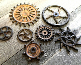 Clock Gears Clock Parts Clock Mechanism Brass Gears Rusty Metal Gears Steampunk Gears Assorted Gears 7 pieces PREORDER