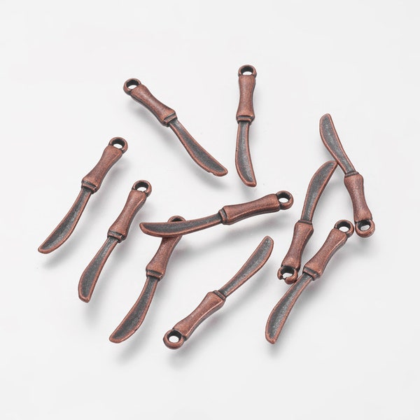 Knife Charms Antiqued Copper Kitchen Cooking Chef Jewelry Making Supplies Miniature Kitchen Findings 10pcs