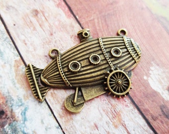 Submarine Charm Blimp Charm Steampunk Charm Steampunk Blimp Bronze Charm Bronze Pendant Connector Pendant PREORDER