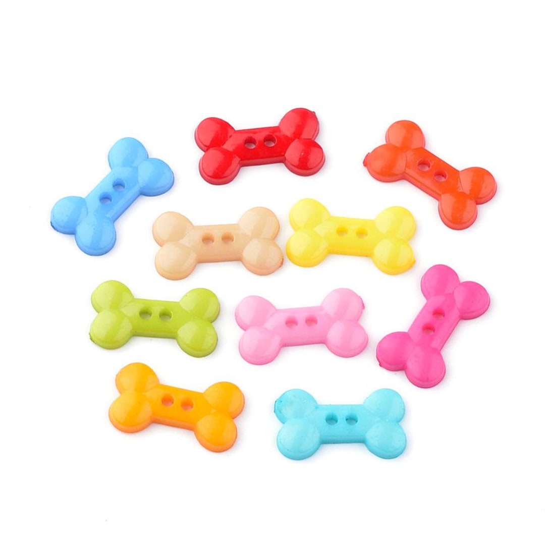 Dog Bone Buttons Set Assorted Colors Mixed Buttons Dog Themed Supplies