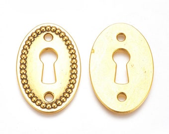 Keyhole Pendant Connector Keyhole Charm Antiqued Gold Key Hole Steampunk Pendant Oval Lock Charm Gold Lock Connector 1 piece