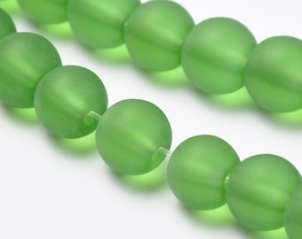 Frosted Glass Beads Sea Glass Beads Green Glass Beads 8mm Green Beads 8mm Glass Beads BULK Beads 20pcs Christmas Beads